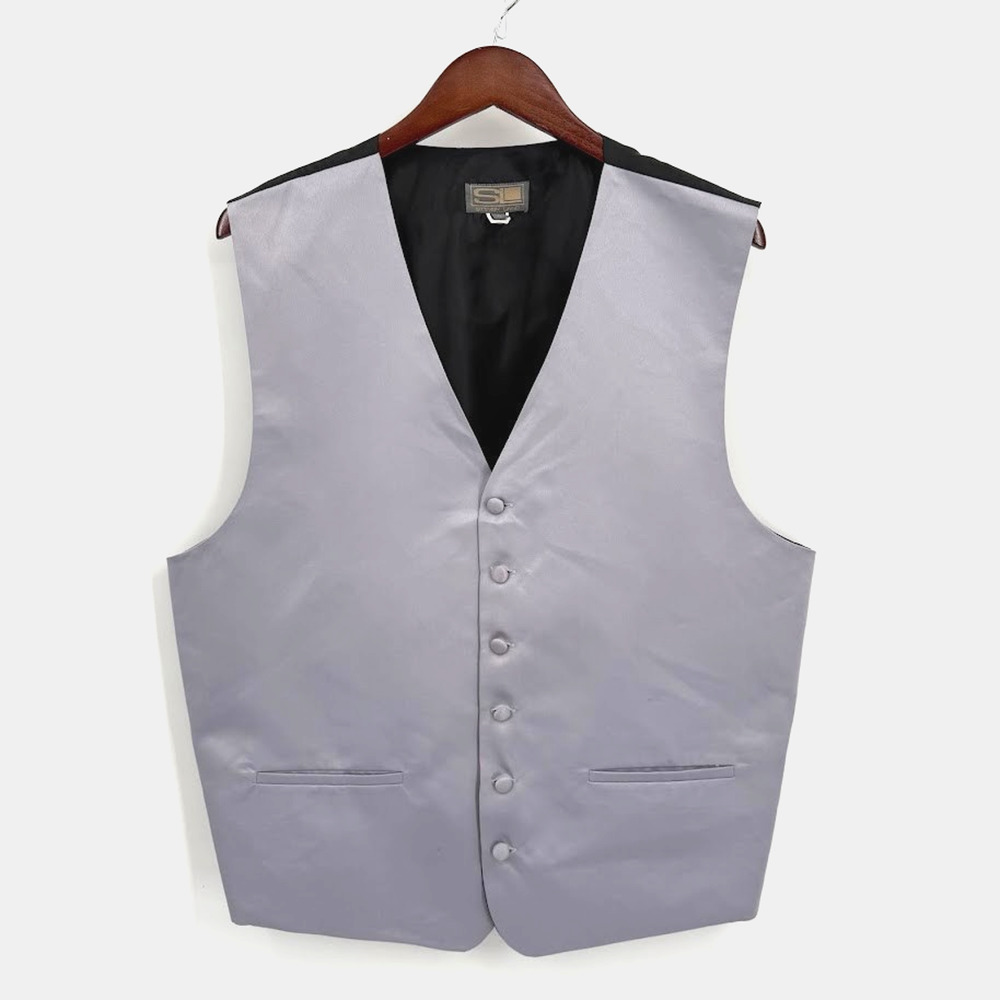 Stevan Land Mens XL Silver Gray Satin Tuxedo Vest Formal Wedding Waistcoat
